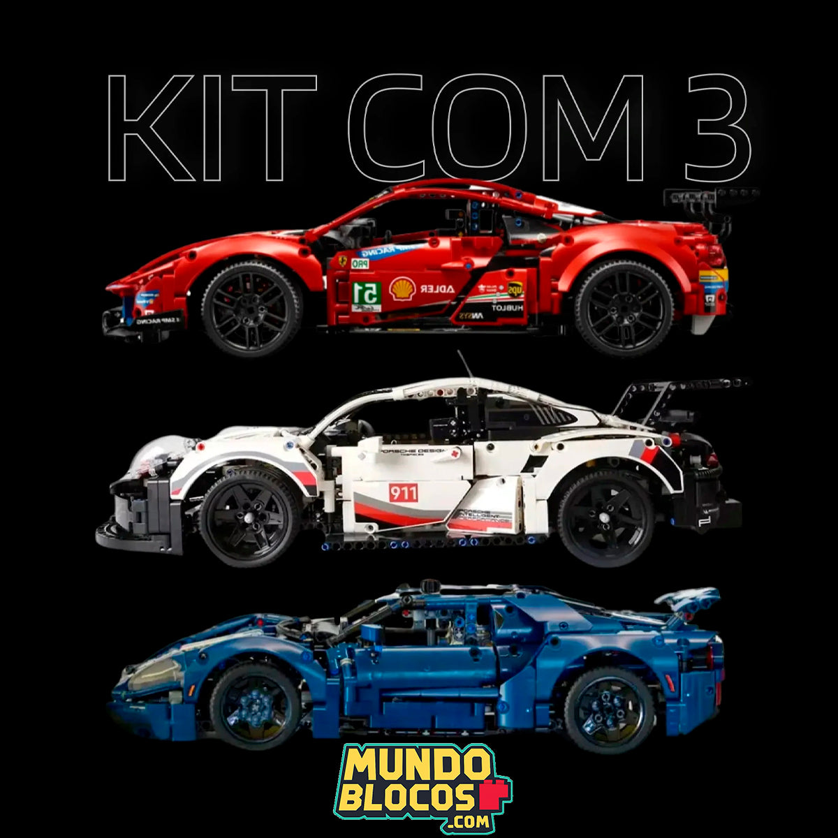 Compre Junto! Os Três Carros de Corrida mais Vendidos (Ferrari 488 GTE, Porsche 911 RSR, Ford GT)