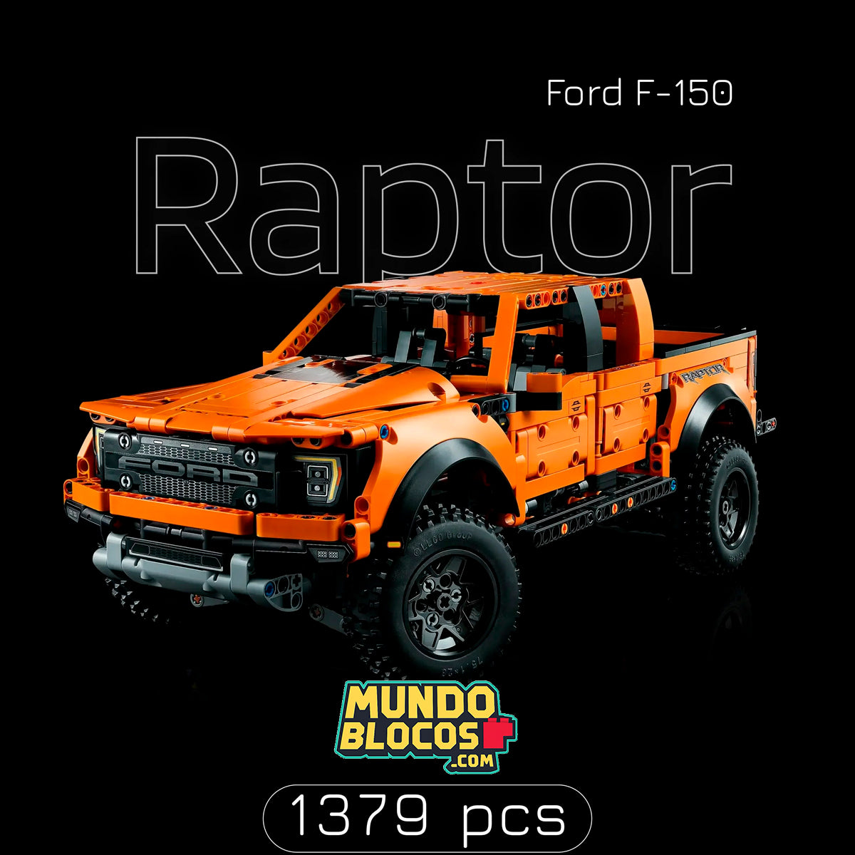 (75% OFF) Ford Raptor F-150 com mecânica real e um Motor V6 com pistões que se movimentam (1379 peças)